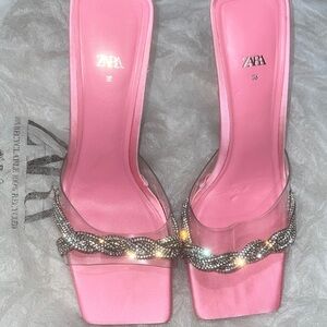 ZARA Pink Crystal-Embellished Slide Mules